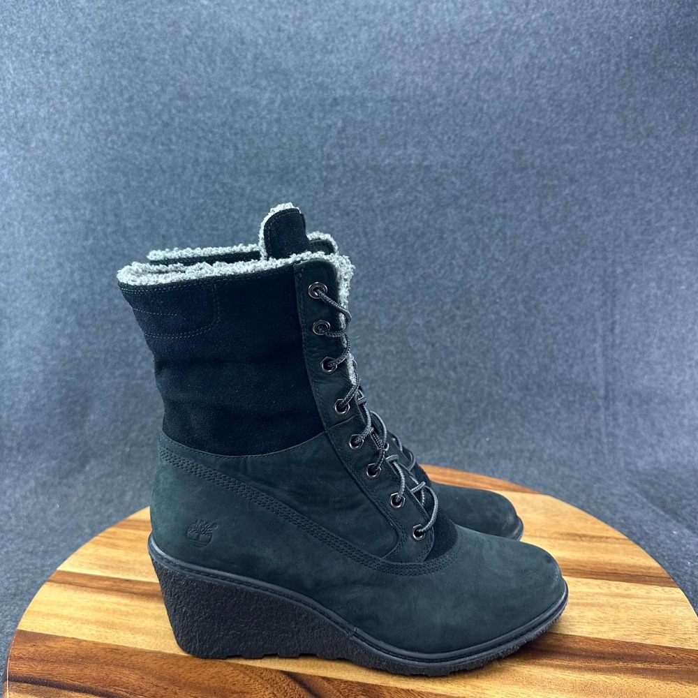Timberland Earthkeepers Amston Womens Roll Top Black Wedge Boot 8258A Size 8.5